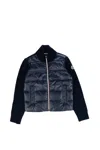 Moncler Kids' Wool Knit & Quilted Down Cardigan In Blue