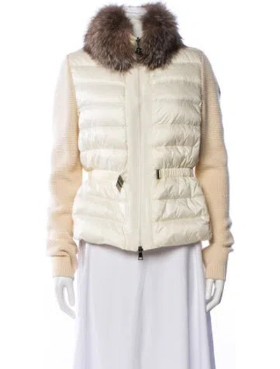 Pre-owned Moncler Maglione Tricot Nylon Faux Fur Jacket In White
