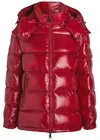 Moncler Ruby Red Down Jacket In Lacquered Nylon Women In Red