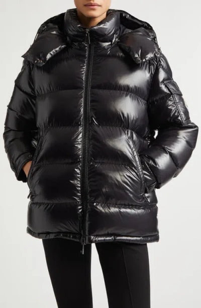 Moncler Maire Lacquered Nylon Down Puffer Jacket In Black