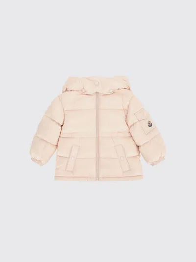 Moncler Babies'  Maire Pink Quilted Nylon Down Jacket For Boys With A Hood In Brown