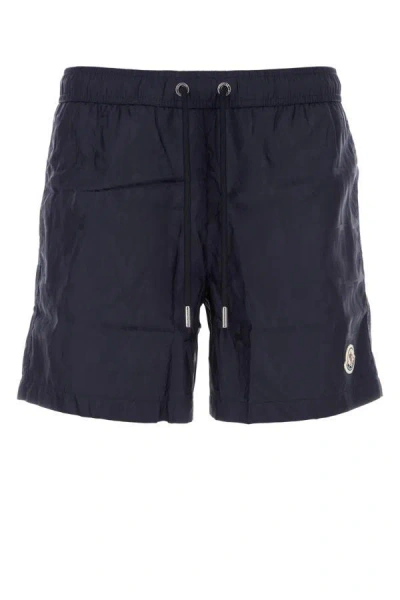 Moncler Man Embroidered Nylon Swimming Shorts In Blue