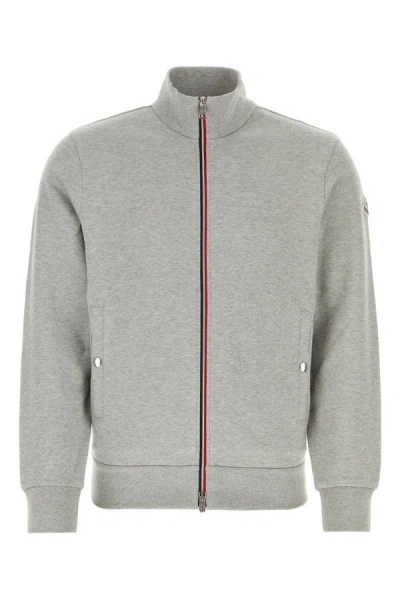 Moncler Man Grey Cotton Sweatshirt In Gray
