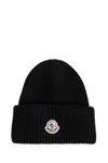 Moncler Ribbed Beanie With Folded Cuff And Embroidered Logo In Black