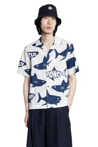 Moncler Chemise À Manches Courtes En Coton À Imprimé Requin In Blue