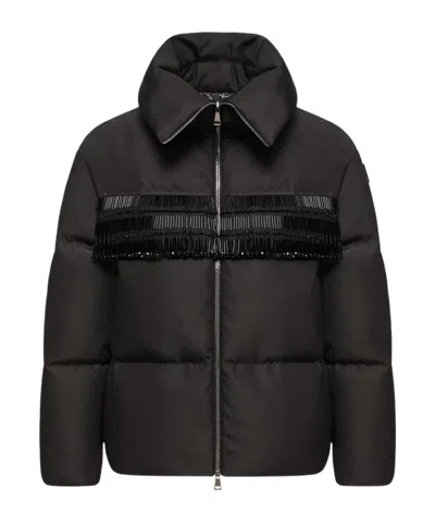 Moncler Manchot Beaded-trim Mid-length Down Jacket In Black
