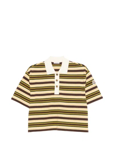 Moncler Manica Corta Striped Short-sleeve Polo Shirt In Brown