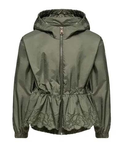 Moncler Manolya Embroidered Flowers Hooded Rain Jacket In Green