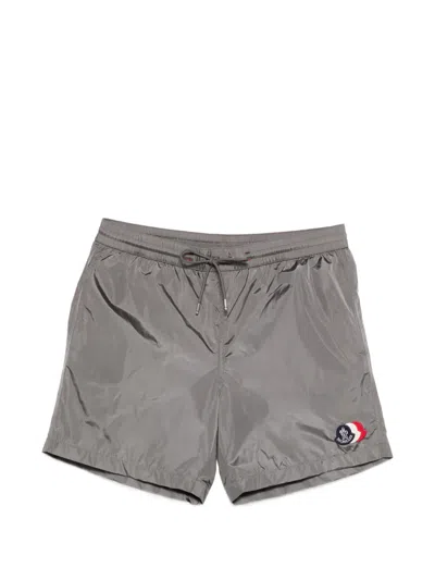 Moncler Mare Drawstring Logo-patch Swim Shorts In Gray