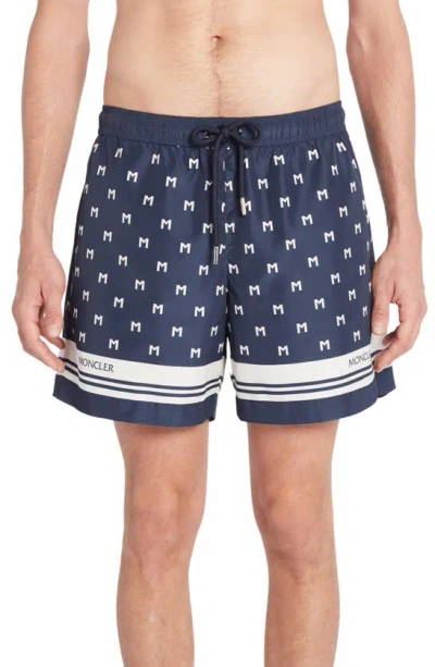 Moncler Mare Monogram Swim Trunks In Navy