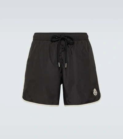 Moncler Logo Patch Swim Shorts With Elastic Waist In Black