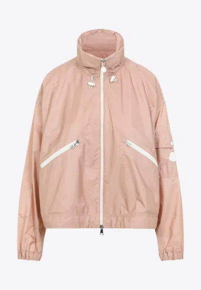 Moncler Marmacy Jacket High Collar Drawstring Cuffs In Pink