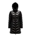 Moncler Marus Hooded Geometric-quilted Long Down Jacket In Black