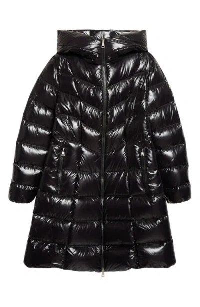 Moncler Marusse Long Lacquered Nylon Down Coat In Black