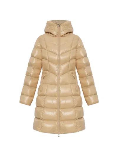 Moncler Marusse Hooded Mid-length Down Jacket In Brown