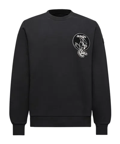 Moncler Mascot Patch Cotton Sweatshirt In Black