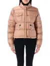 Moncler Quilted High Collar Zippered Pockets Jacket In Pink