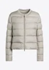 Moncler Light Beige Short Zip-up Puffer Jacket Women In Gray