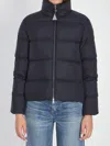 Moncler Puffer Jacket With High Collar And Pockets In Blue