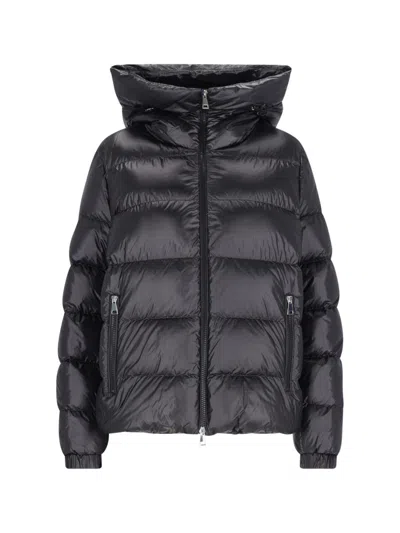 Moncler Maxi Hooded Down Jacket In Black  