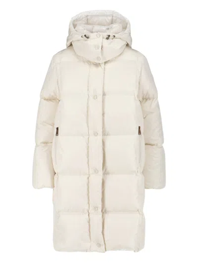 Moncler Maxi Hooded Down Jacket In Neutral