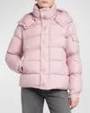 Moncler Maya 70 Hooded Short Down Jacket Pink In Red