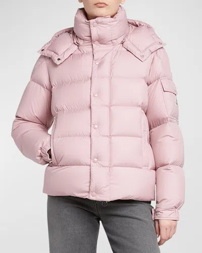 Moncler Maya 70 Hooded Short Down Jacket Pink In Red
