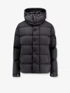 Moncler Long Little Down Jacket With Square Quilting And Hood In Blue
