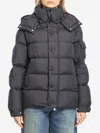 Moncler Long Little Down Jacket With Square Quilting And Hood In Black