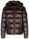 Moncler Shiny Brown Maya Down Jacket Men In Black