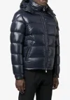Moncler Maya Hooded Short Down Jacket In Blue