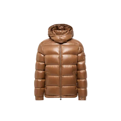Moncler Maya Hooded Short Down Jacket, Men, Beige, Size: 3 In Brown
