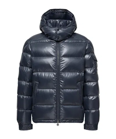 Moncler Maya Hooded Short Down Jacket Blue In Black