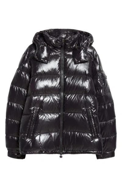 Moncler Maya Lacquered Nylon Down Jacket In Black/black