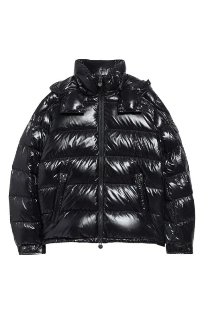 Moncler Maya Lacquered Nylon Down Jacket In Black
