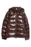 Moncler Maya Lacquered Nylon Down Jacket In Dark Brown