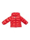 Moncler Maya Red Down Jacket With Hood And Logo Patch On The Sleeve In Tech Fabric Baby In Red