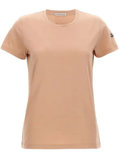Moncler Mc Nude T-shirt With Shoulder Logo Patch In Pink