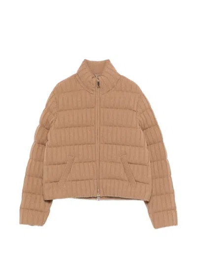Moncler Medium Beige Wool Cashmere Cardigan In Brown