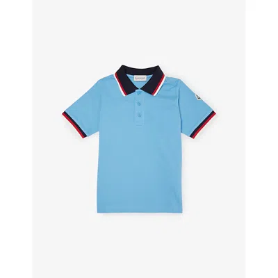 Moncler Kids' Medium Blue Brand-patch Short-sleeves Cotton-piqué Polo Shirt 4-10