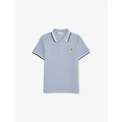 Moncler Kids' Medium Blue Brand-patch Short-sleeve Cotton Polo Top 4-14
