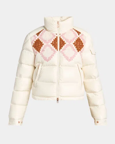 Moncler Megara Embroidered Down Puffer Jacket In Neutral