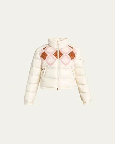 Moncler Megara Embroidered Down Puffer Jacket In Sand