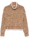 Moncler Patterned Wool Turtleneck Sweater In Brown