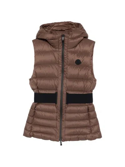 Moncler Melia Hooded Down Gilet In Brown