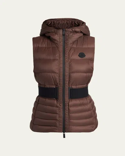 Moncler Melia Hooded Down Vest In Brown