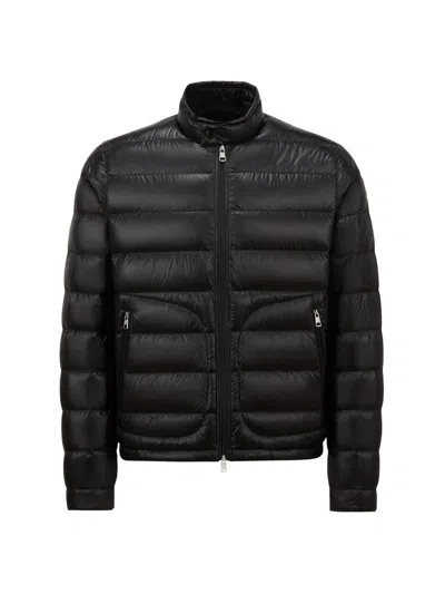 Moncler Acorus Short Down Jacket High Collar In Brown