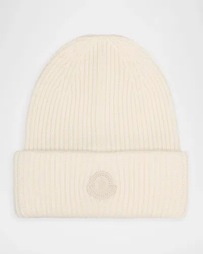 Moncler Men & Apos;s Cashmere Ribbed Leather-label Beanie Hat In Neutral