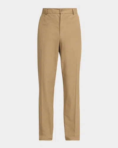 Moncler Men & Apos;s Cotton Leather-trim Straight Leg Trousers In Brown