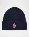 Moncler L Beanie Hat With Logo Patch In Blue